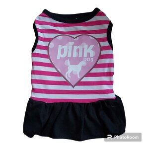 Nwot OllyPet Black/Pink Striped Dog Dress With Pink Heart - Size Small